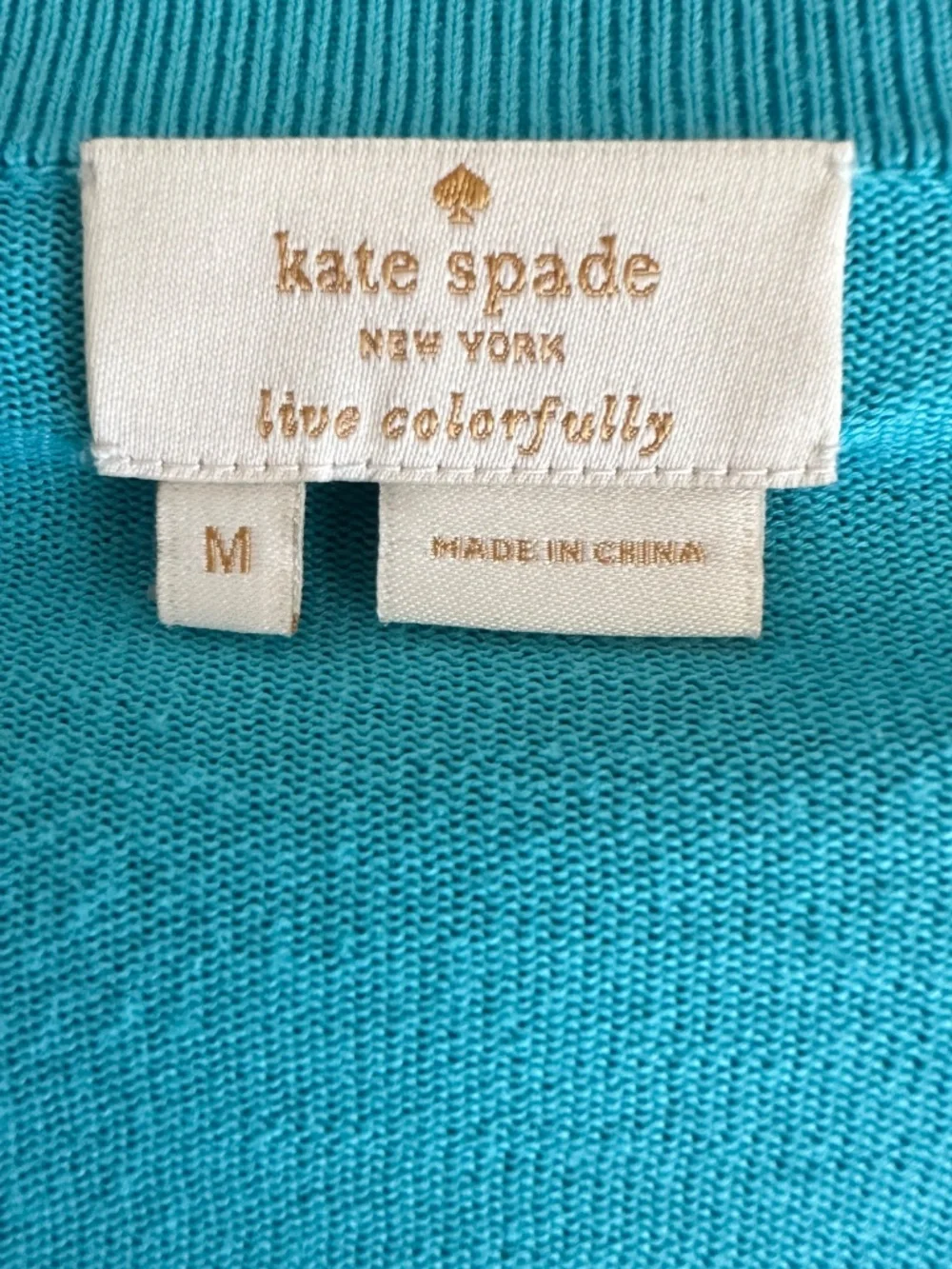 Kate Spade Embellished Cardigan Sweater Turquoise Blue Size M 3/4 Sleeves